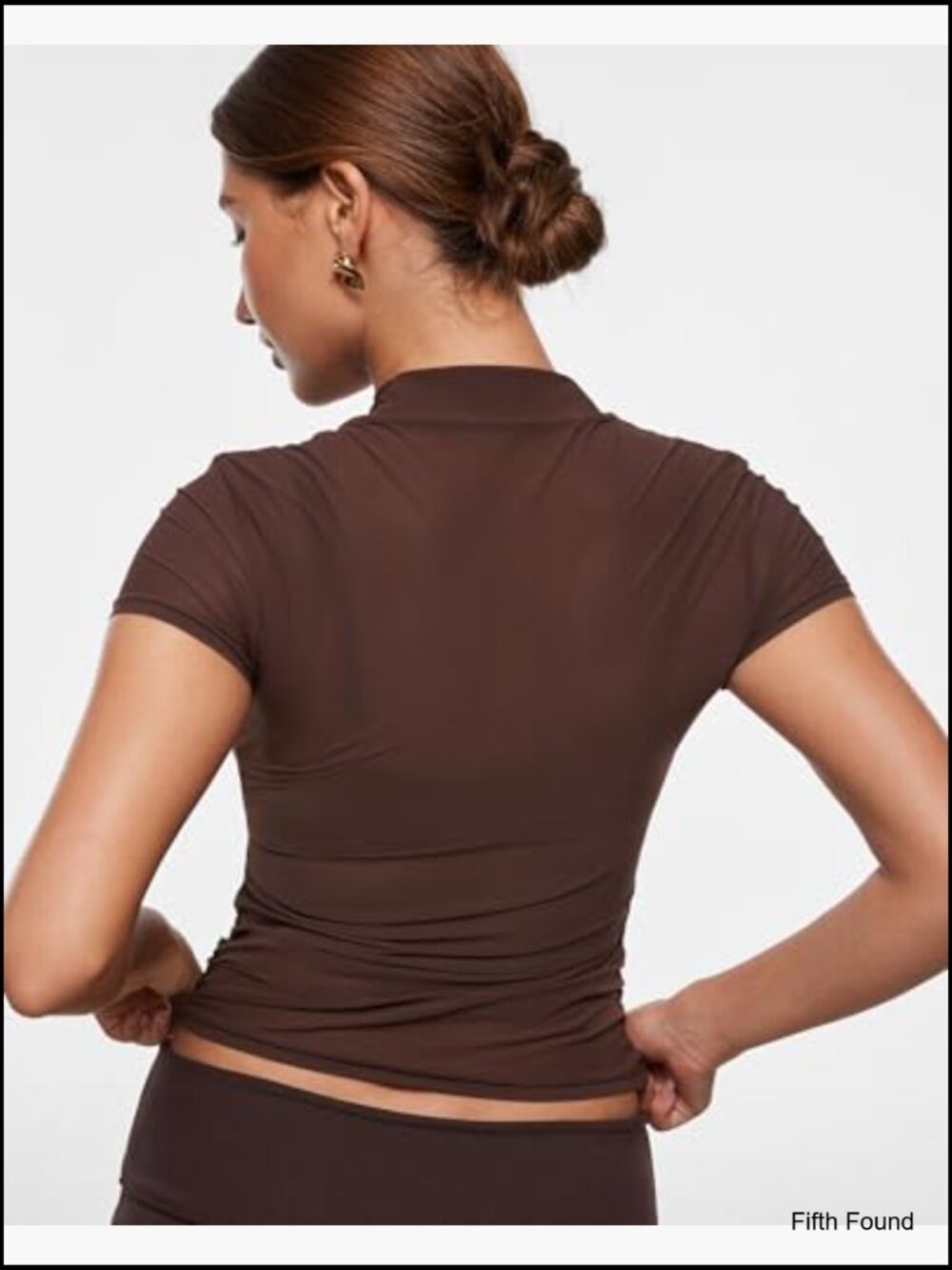 Sheer Mesh Mock Neck Ruched Fitted Sexy Tee Short Sleeve Summer Going Out Top - Picture 5 of 6